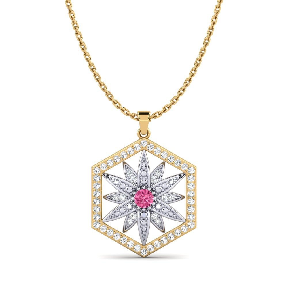 9k Oro Amarillo & Blanco Turmalina rosa Colgante de Mujer Pilgrims