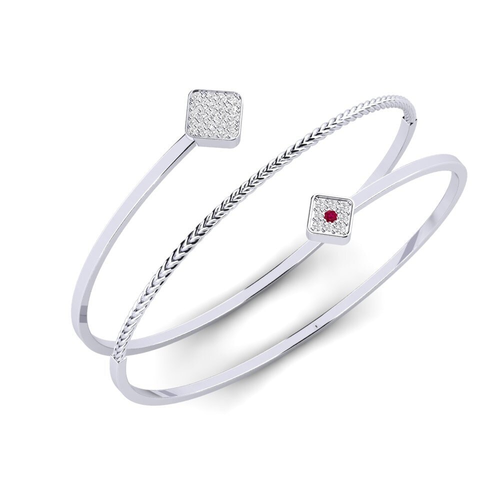 Or Blanc 9k Rubis Bracelet jonc femme Pixar