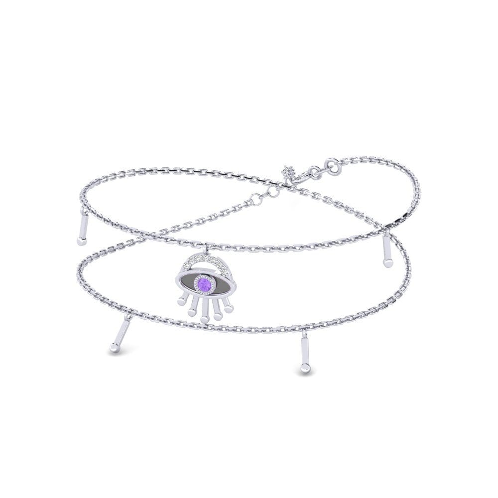 9k Oro Blanco Amatista Collar de Mujer Piya