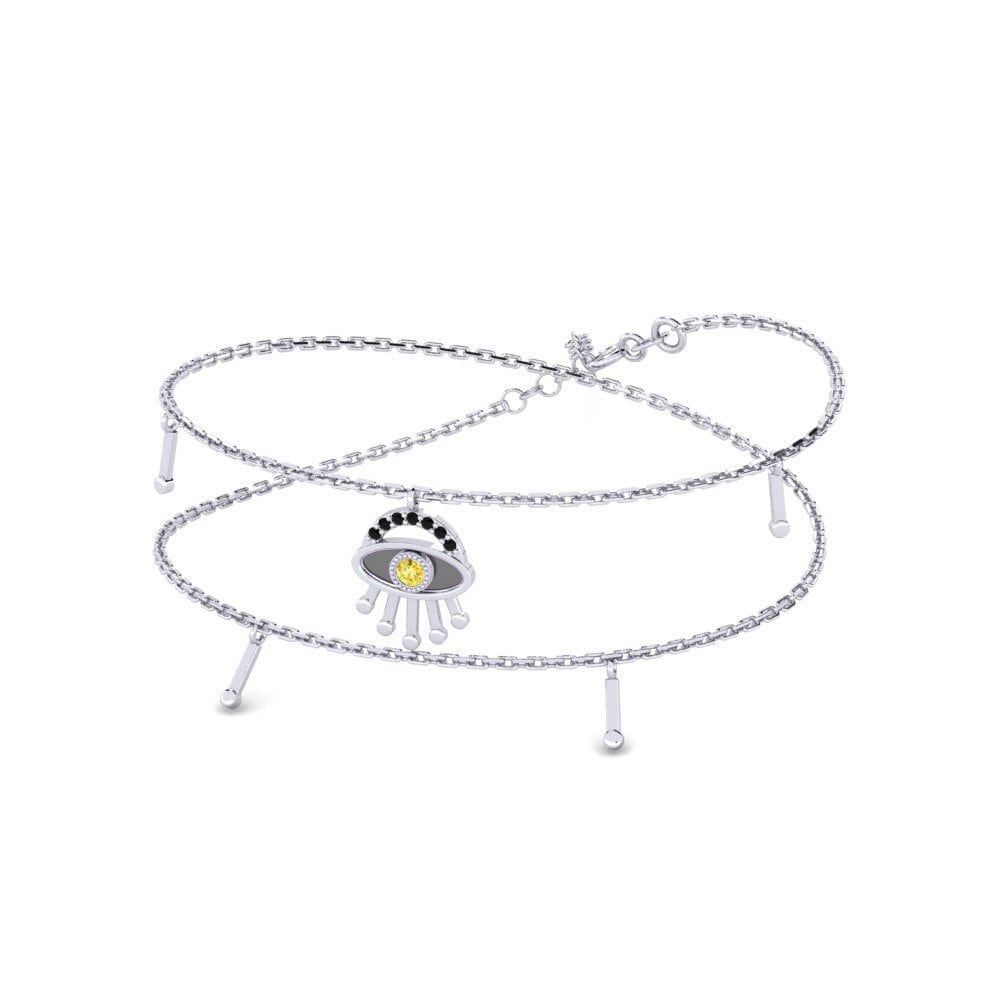 14k Oro Blanco Zafiro amarillo Collar de Mujer Piya