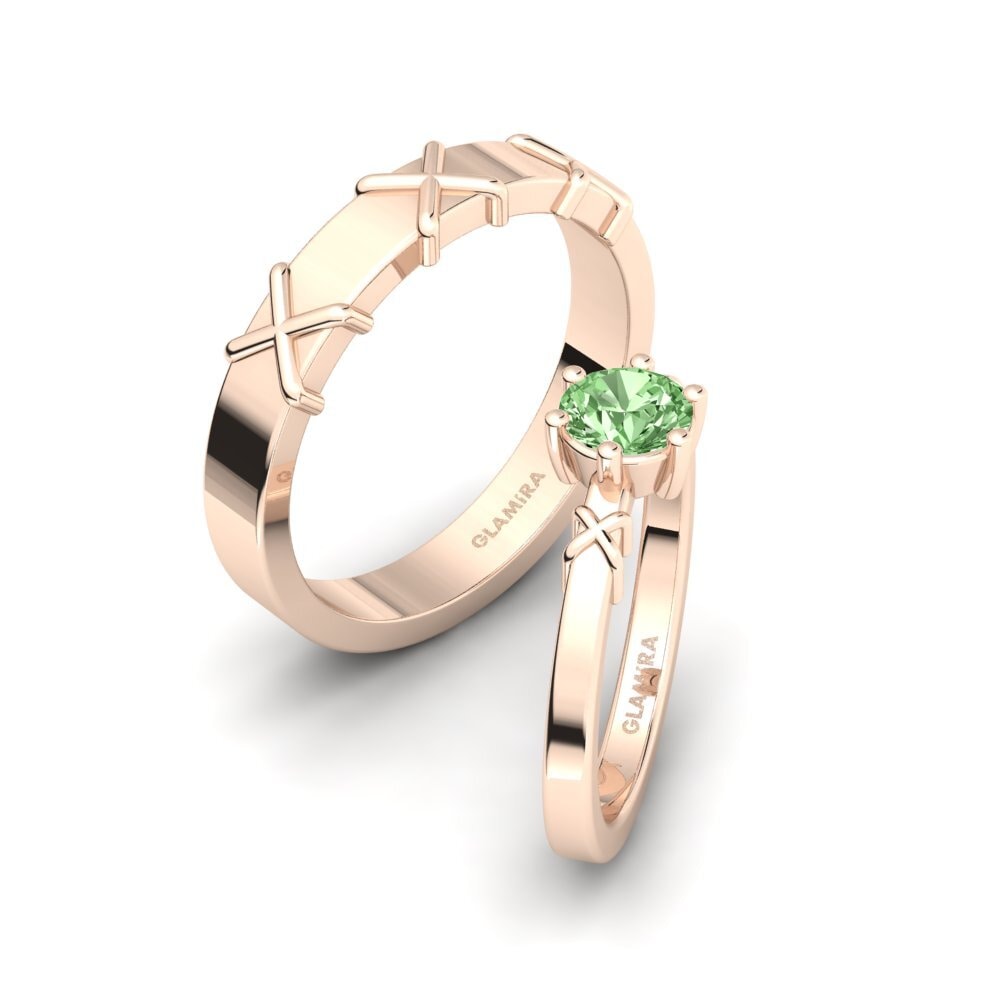 Rotgold 375 Grüner Diamant Ring Pleasant Beauty SET
