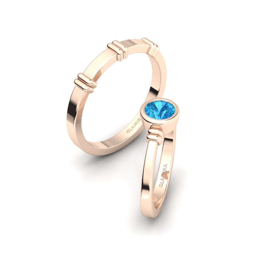 Różowe Złoto 585 Niebieski Topaz Pierścionek Pleasant Day SET