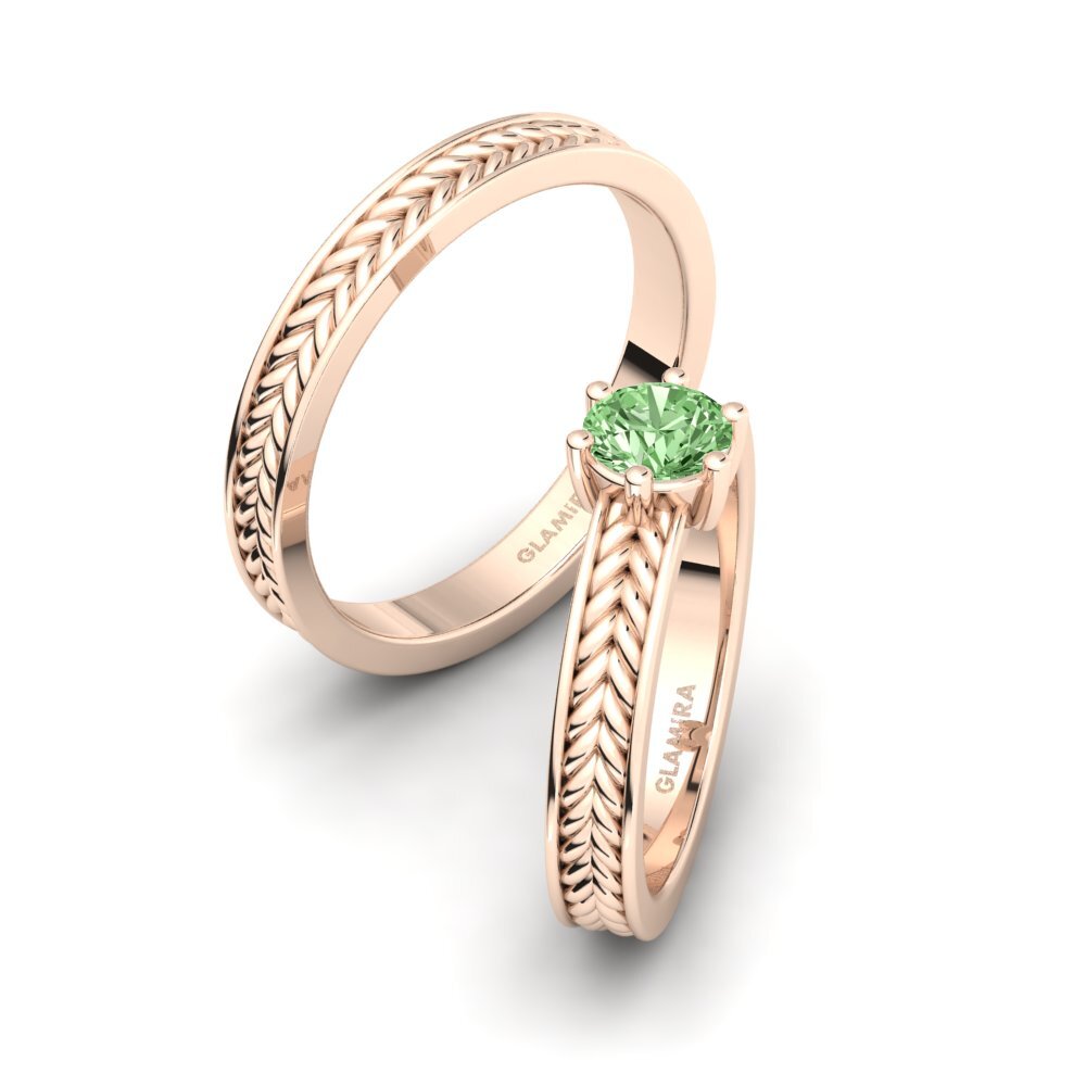 Rotgold 375 Grüner Diamant Ring Pleasant Flower SET