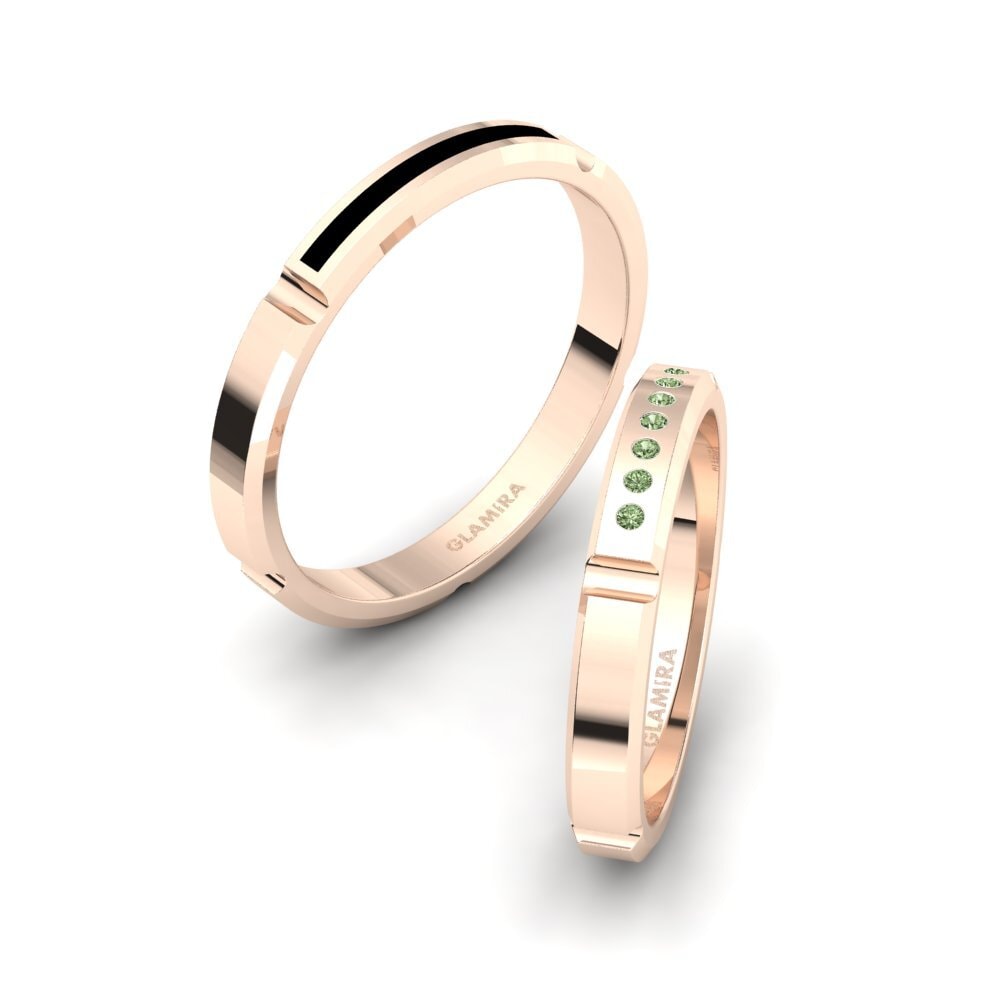 Oro Rosso 375 Diamante Verde Anello Pleasant Life SET