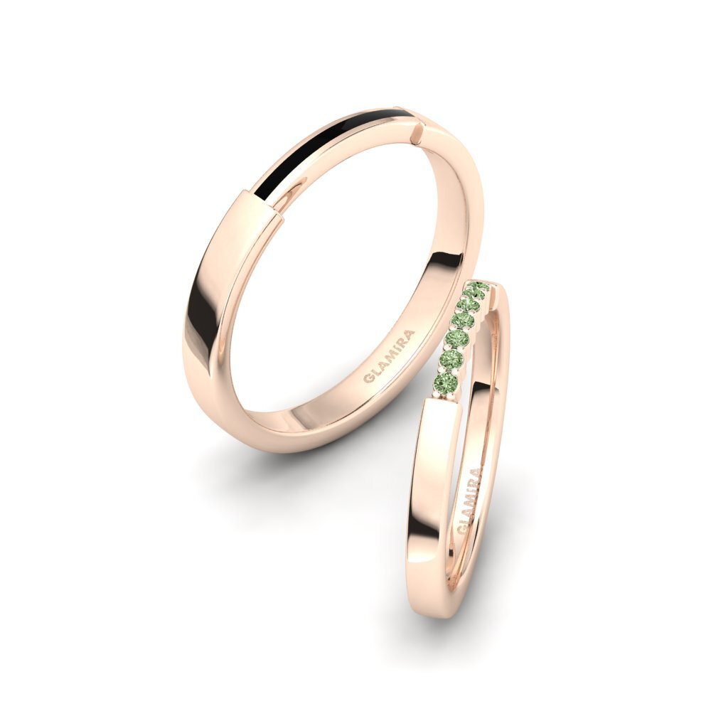 Oro Rosso 375 Diamante Verde Anello Pleasant Start SET