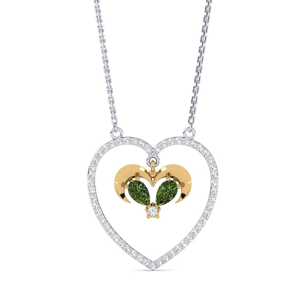 14k Oro Blanco & Amarillo Zafiro Verde Collar de Mujer Pleased