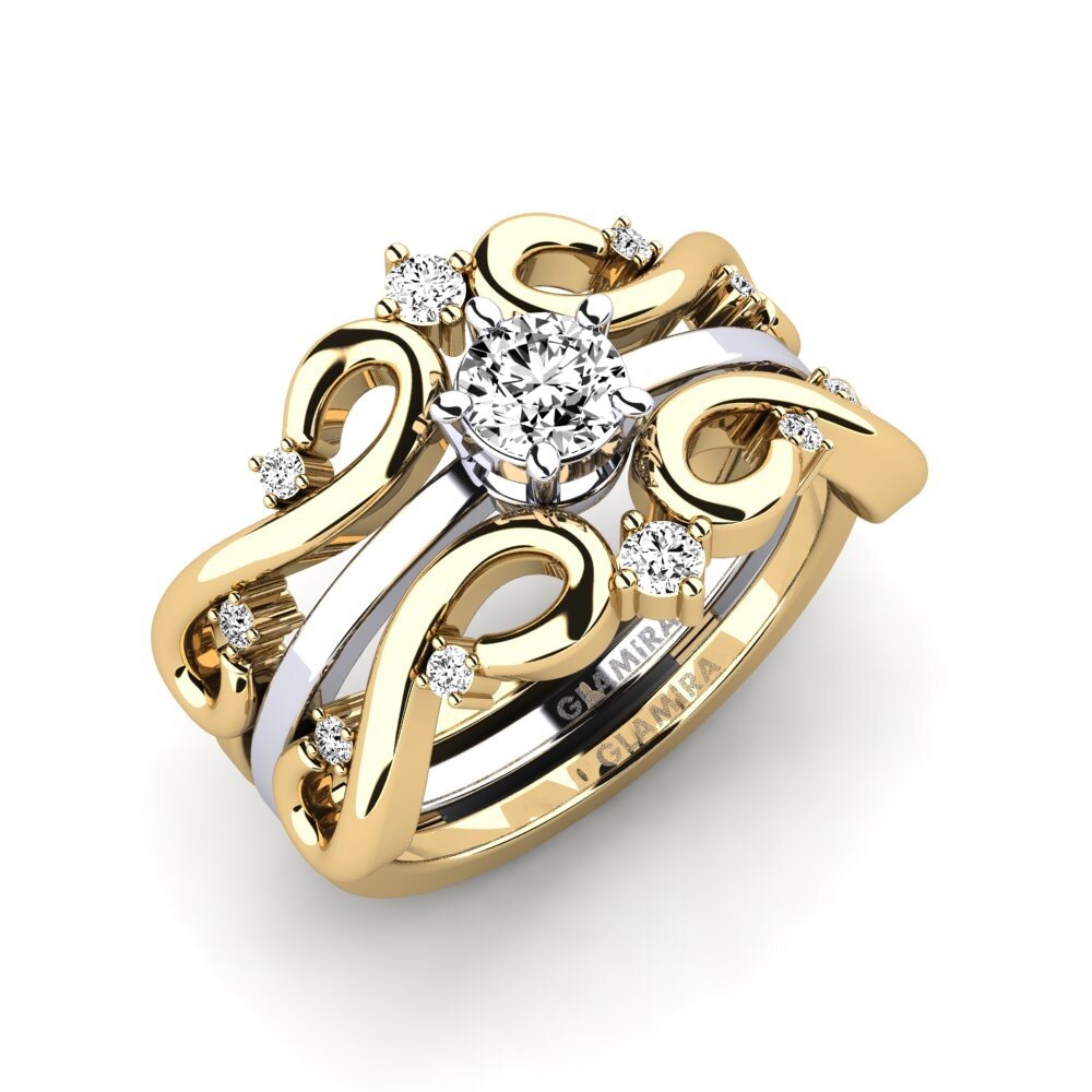18ct Yellow & White Gold Moissanite Ring Plenn - SET