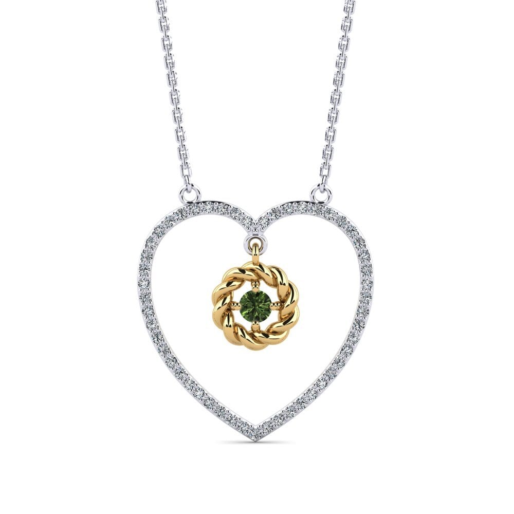 14k Oro Blanco & Amarillo Zafiro Verde Collar de Mujer Plica
