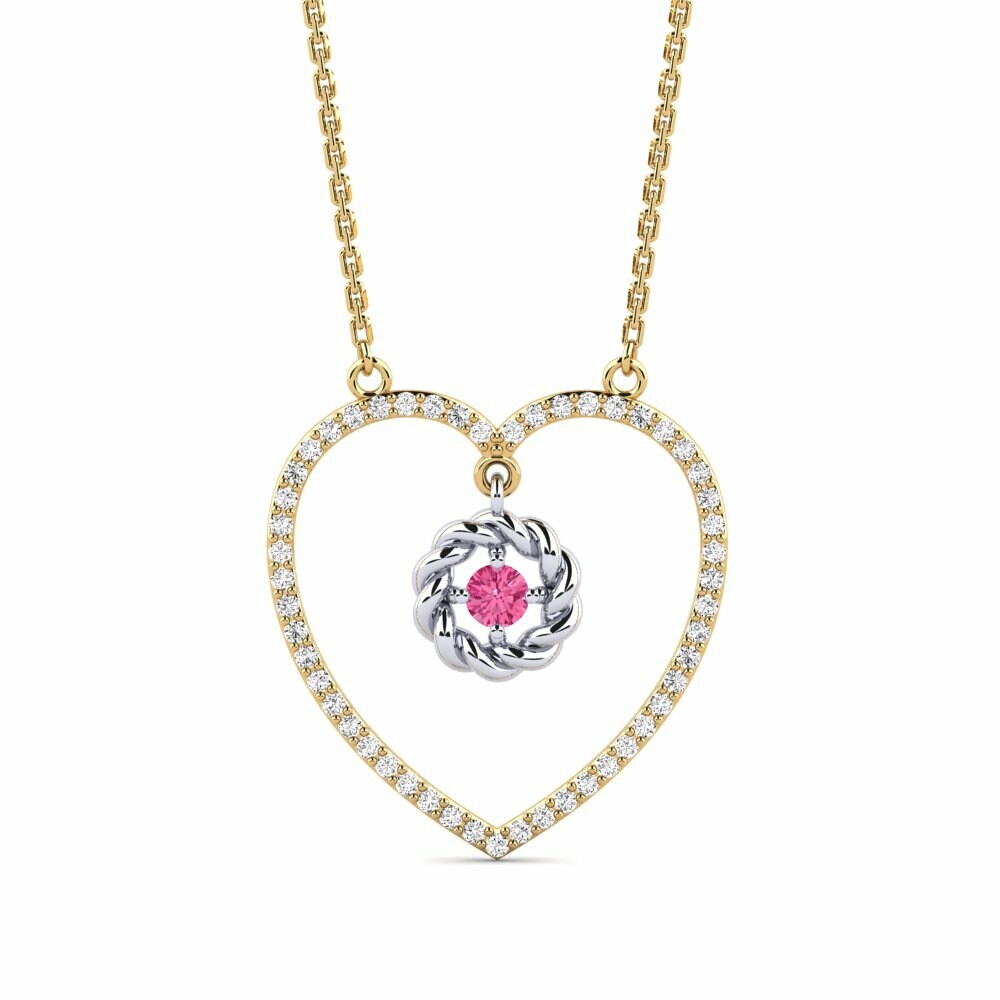 Vàng-Trắng 9K Đá Tourmaline Hồng / Bích tỷ Dây chuyền nữ Plica