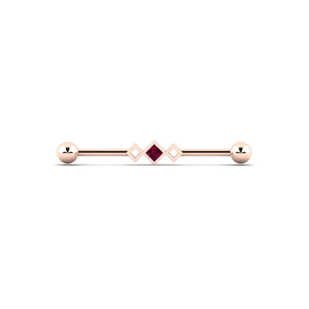9ct Rose Gold Rhodolite Garnet Ear Piercing Plinth