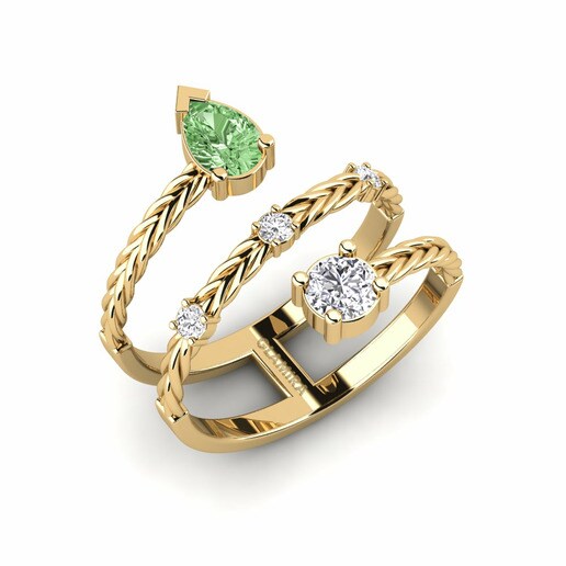 Anillo Plumatte Oro Amarillo 585 & Diamante Verde & Diamante & Zafiro blanco