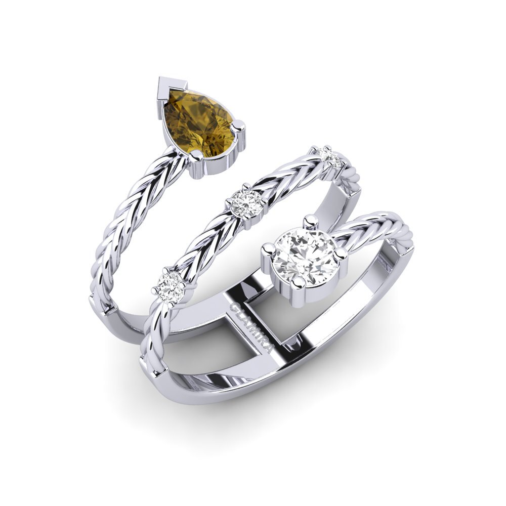 18ct White Gold Brown Zircon Engagement Ring Plumatte