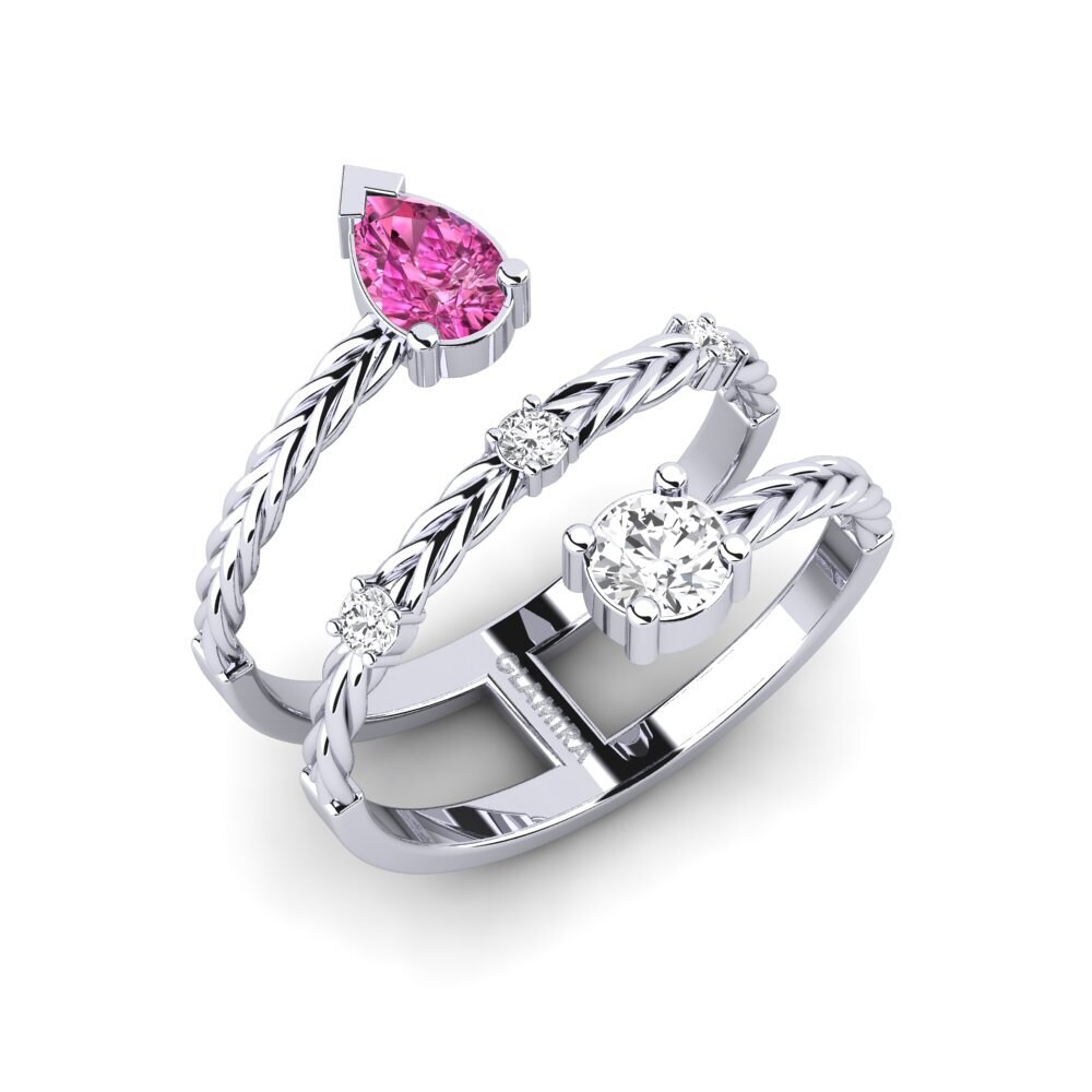 9ct White Gold Pink Topaz Engagement Ring Plumatte