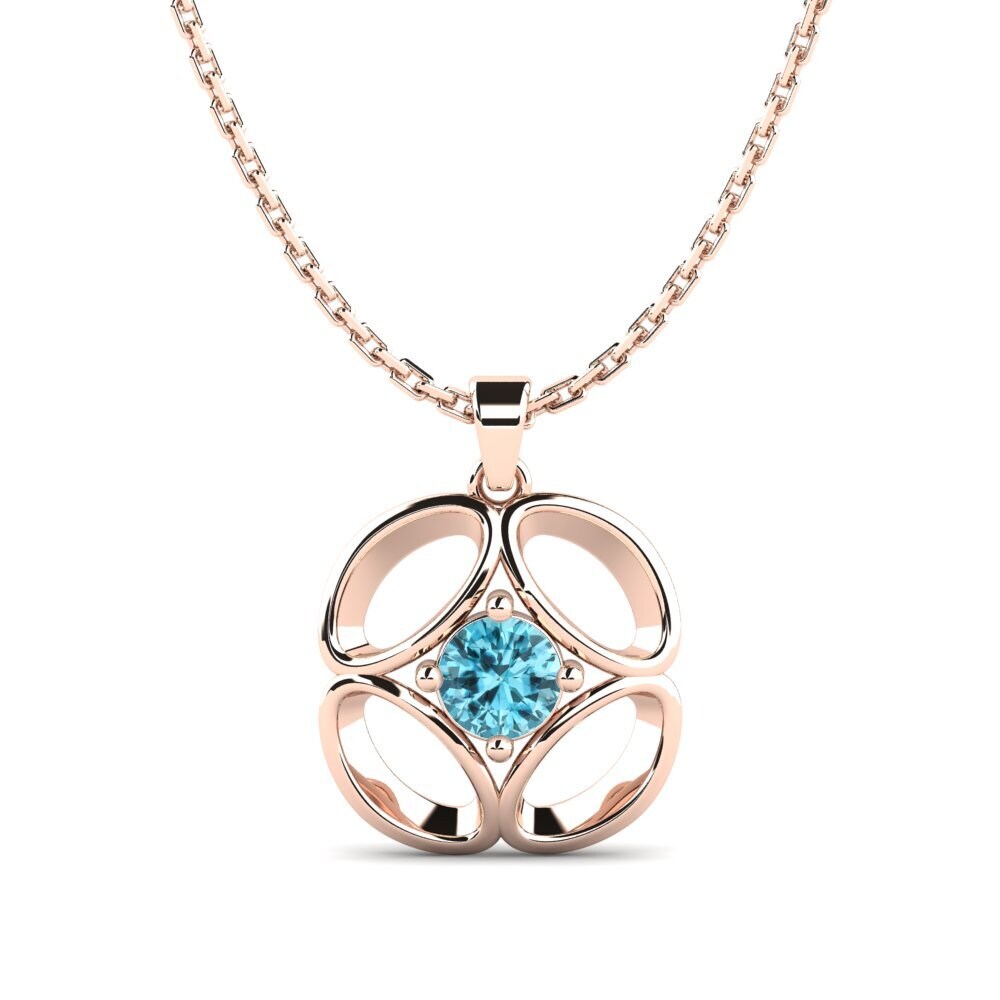 14k Oro Rosa Circón Azul Colgante de Mujer Pogey