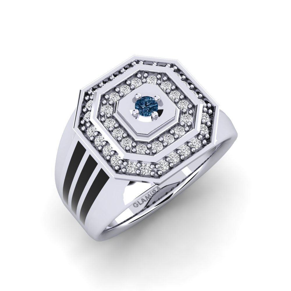 Plata 925 Diamante Azul Anillo de Hombre Popplio