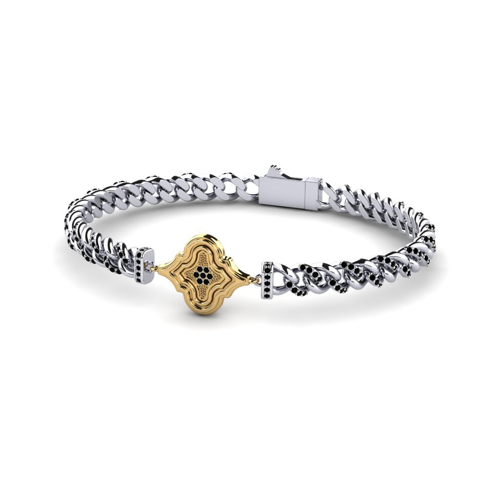 9ct White & Yellow Gold Black Diamond Women's Bracelet Post