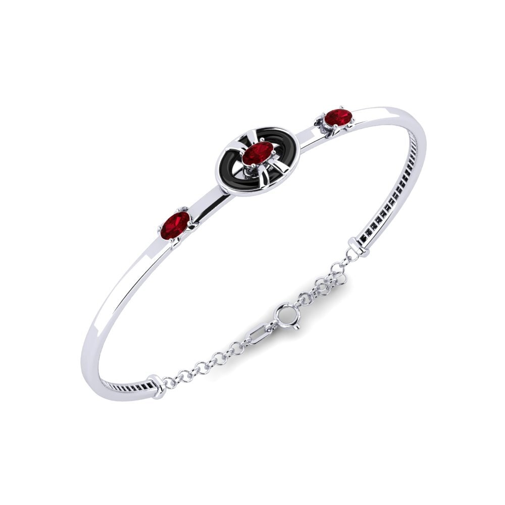 14k Oro Blanco Circonita Roja Pulsera de Mujer Pouncy