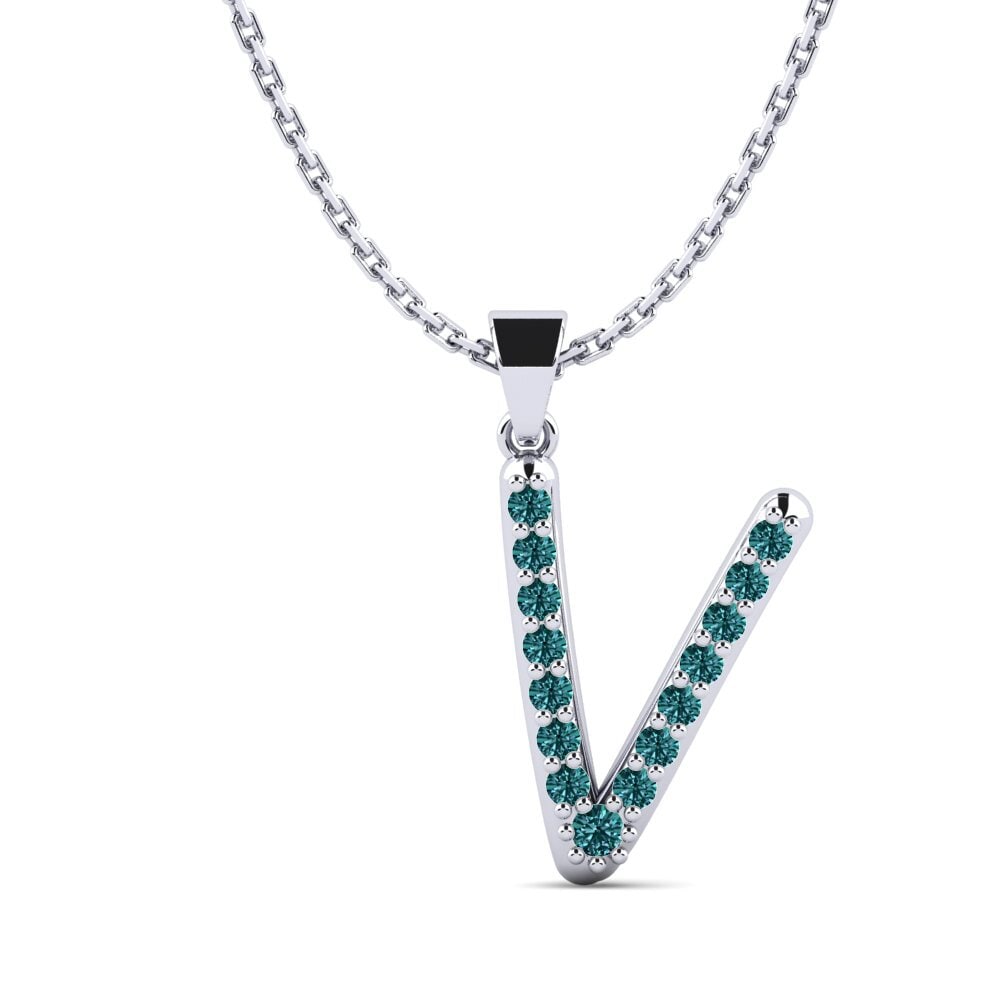 Weißgold 585 Blauer Diamant Damen anhänger Pracdett - V