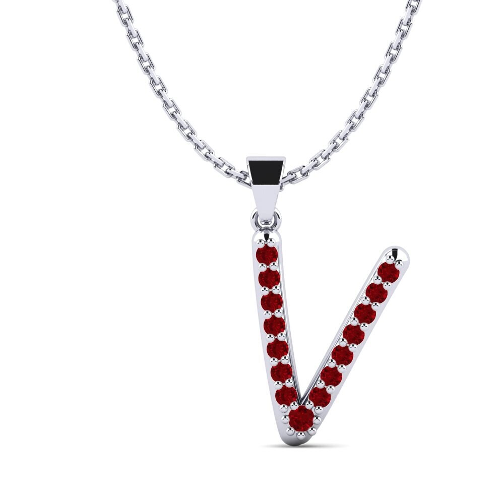 950 Palladium Roter Zirkonia Damen anhänger Pracdett - V