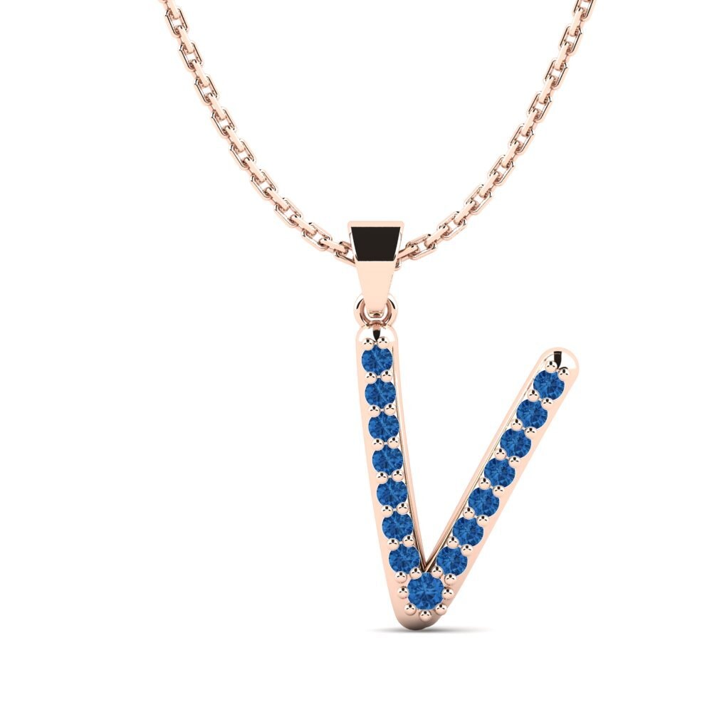 Rotgold 585 Dunkelblauer Zirkonia Damen anhänger Pracdett - V