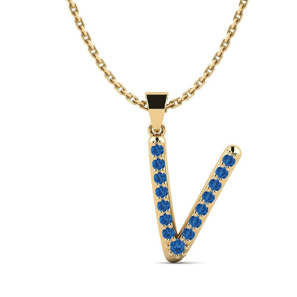 Gelbgold 585 Dunkelblauer Zirkonia Damen anhänger Pracdett - V