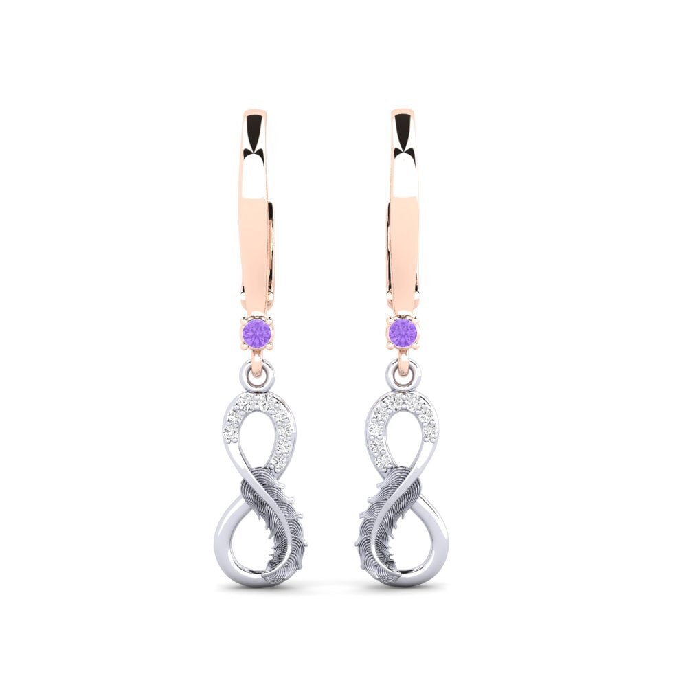 18ct Rose & White Gold Amethyst Women's Earring Pravda
