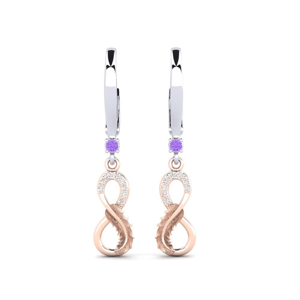 9ct White & Rose Gold Amethyst Women's Earring Pravda