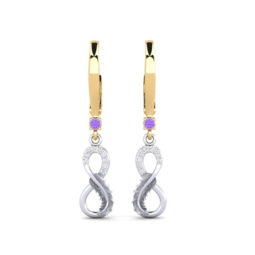 9ct Yellow & White Gold Amethyst Women's Earring Pravda