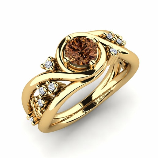 Anillo Pravin  Oro Amarillo 585 & Diamante Marrón & Diamante