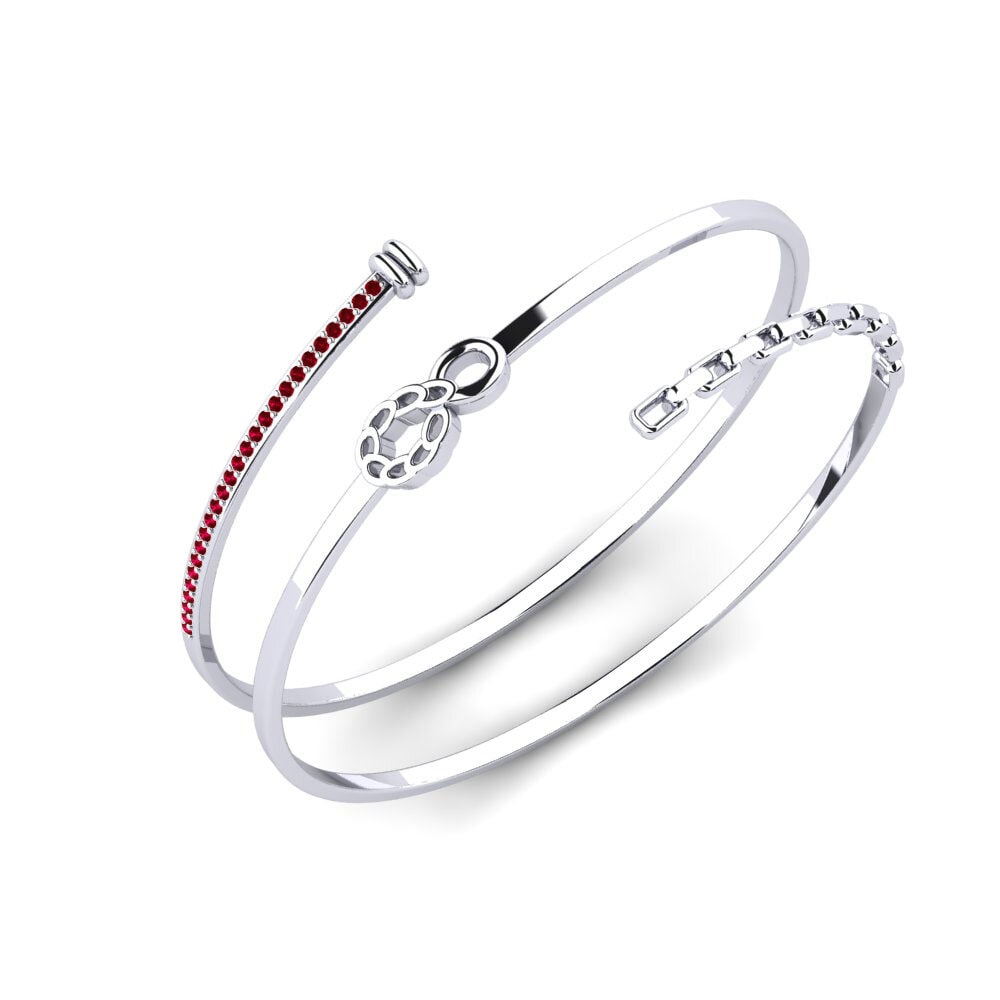 925 Silver Red Zirconia Bangle Prawdziwy