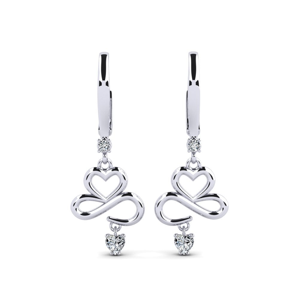 Boucles D'oreilles Cœur En Argent Massif Avec Zircon - Style Moderniste - Clous D'oreille - Occasion