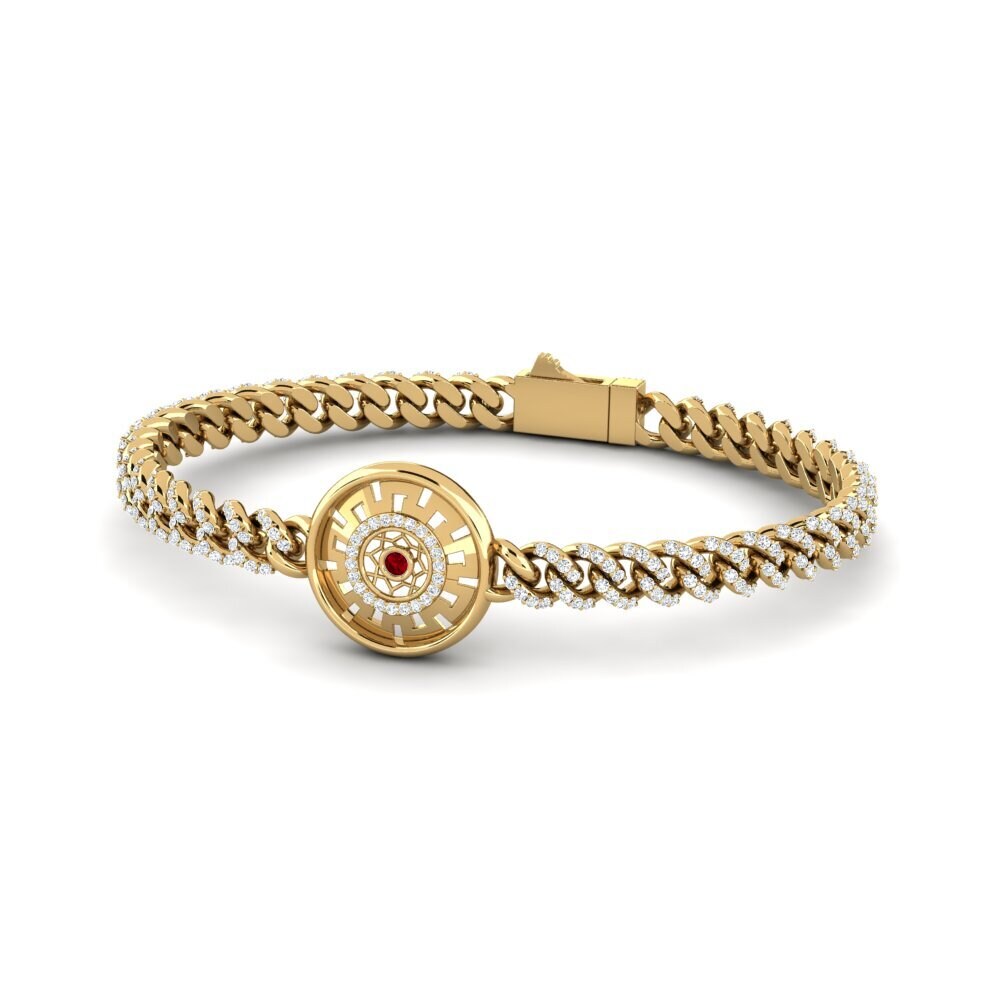 14k Oro Amarillo Circonita Roja Pulsera de Mujer Preoriandy