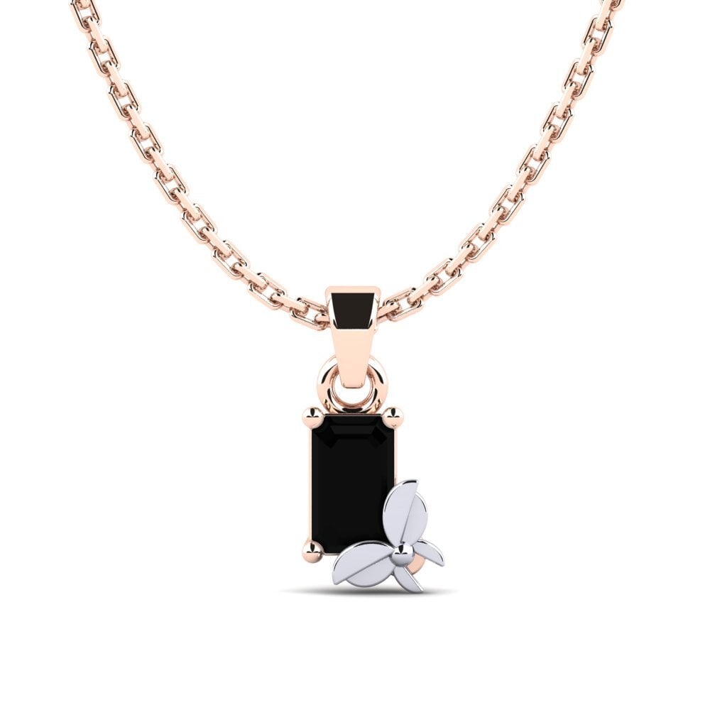 9k Oro Rosa & Blanco Ónix Negro Colgante de Mujer Presa