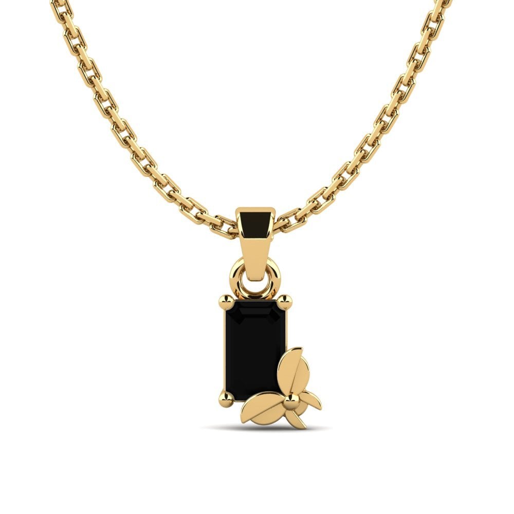 14k Yellow Gold Black Sapphire Women's Pendant Presa