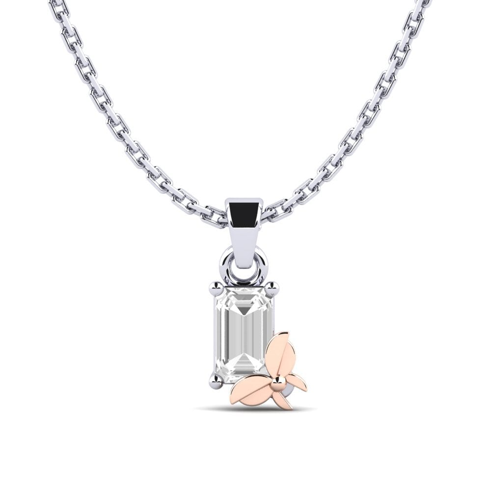 18k Oro Blanco & Rosa Zafiro blanco Colgante de Mujer Presa