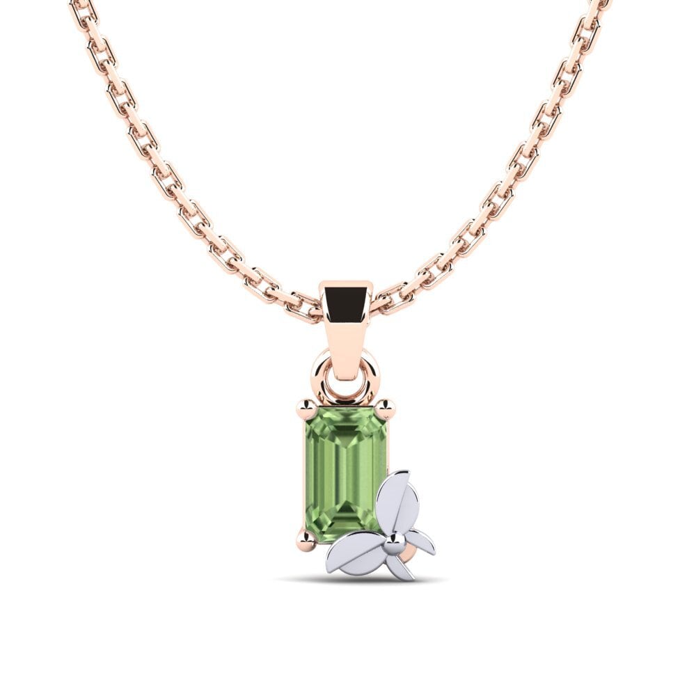 18k Oro Rosa & Blanco Zafiro Verde Colgante de Mujer Presa