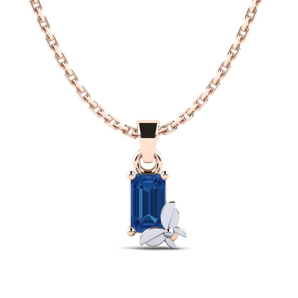 9k Oro Rosa & Blanco Circonita Azul Oscuro Colgante de Mujer Presa