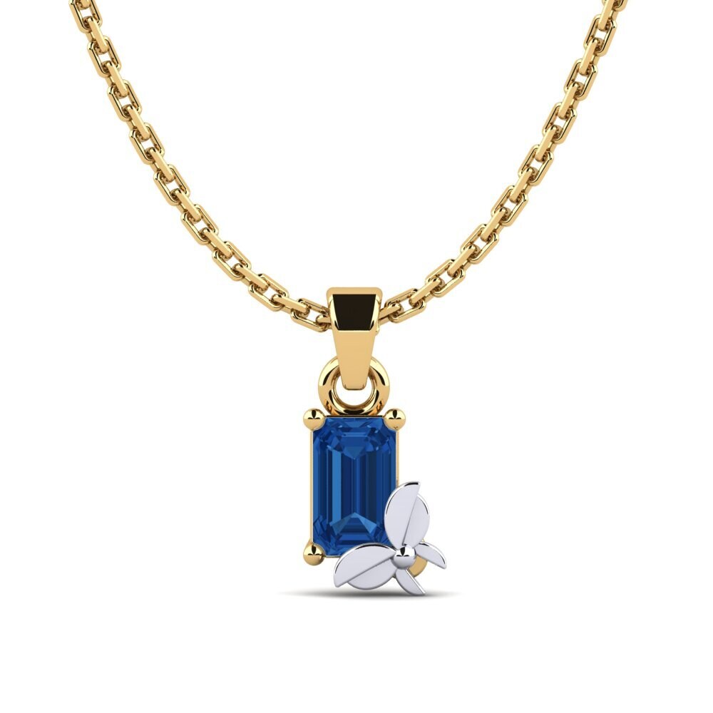 14k Oro Amarillo & Blanco Circonita Azul Oscuro Colgante de Mujer Presa
