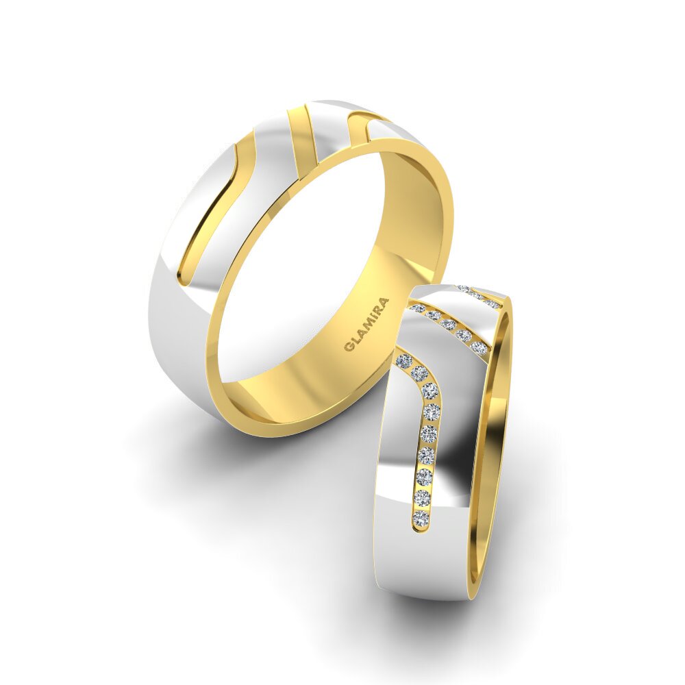 14k White & Yellow Gold Wedding Ring Pretty Embrace 6 mm