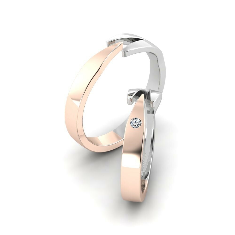 14k Oro Blanco & Rosa Anillo de boda Pretty Fusi 6 mm