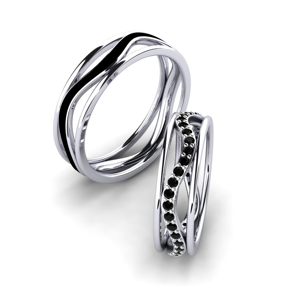 Shop 0.6 Carat White Silver Black Diamond Couple's Ring Pretty Guns ...