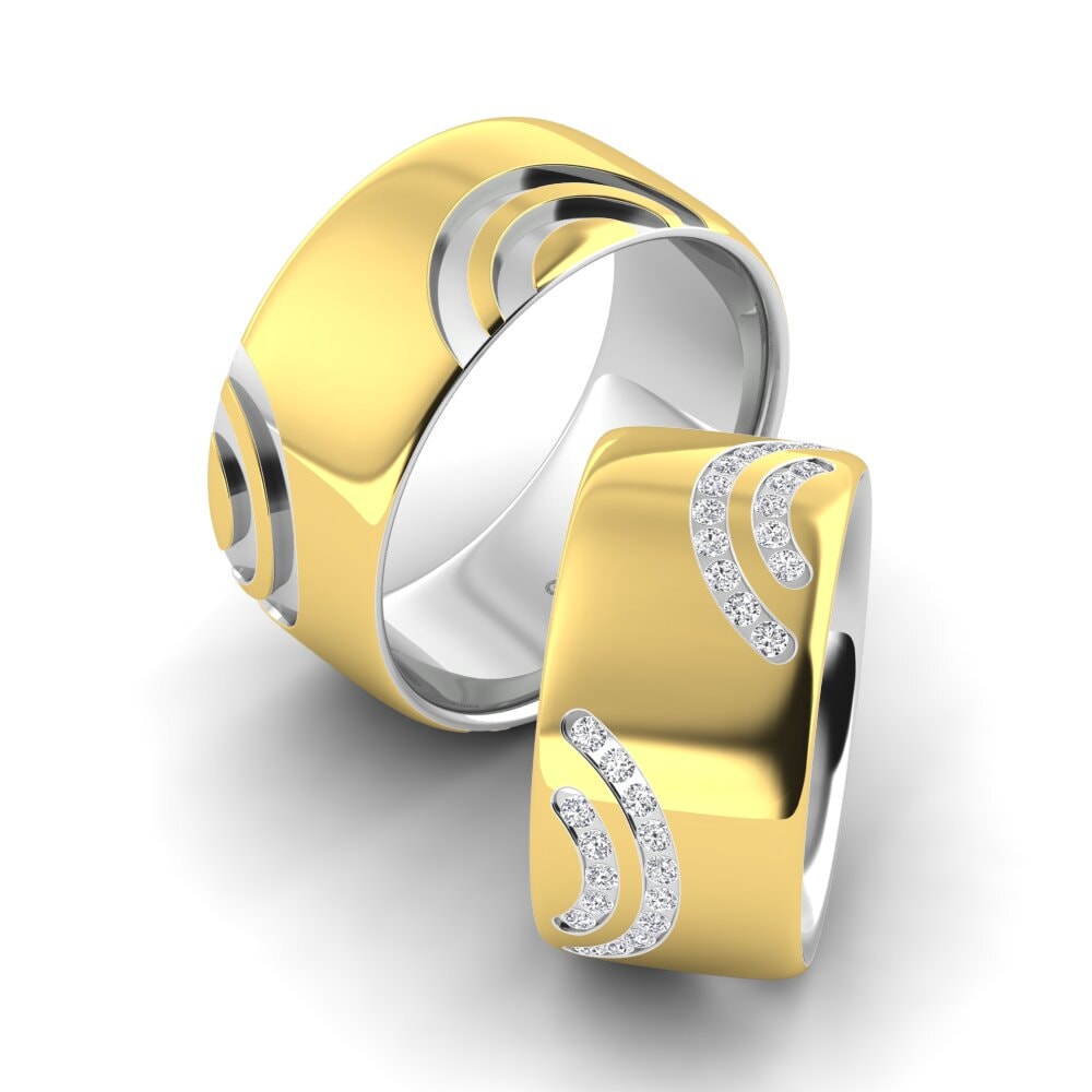 14k Yellow & White Gold Diamond Wedding Ring Pretty Joy 10 mm