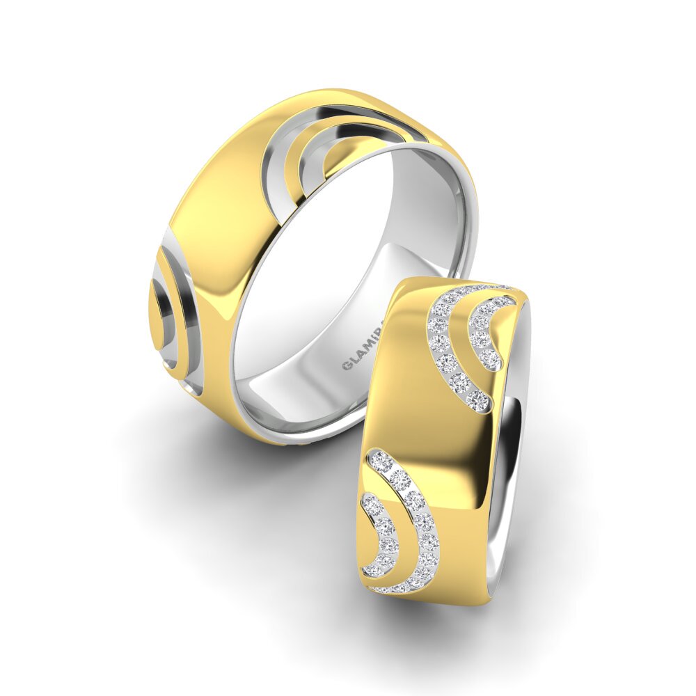 14k Yellow & White Gold Diamond Wedding Ring Pretty Joy 8 mm
