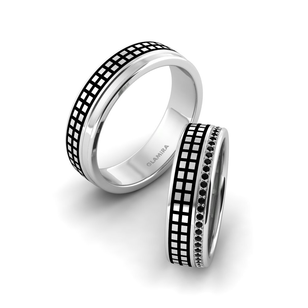 White Silver Black Diamond Wedding Ring Pretty Magic 6 mm