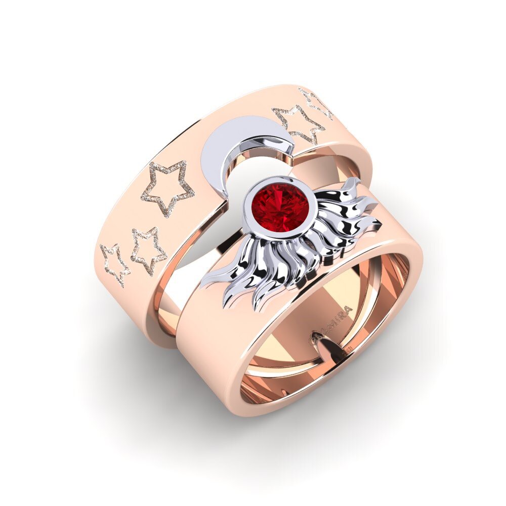 14k Oro Rosa & Blanco Circonita Roja Anillo Pretty Morning Set