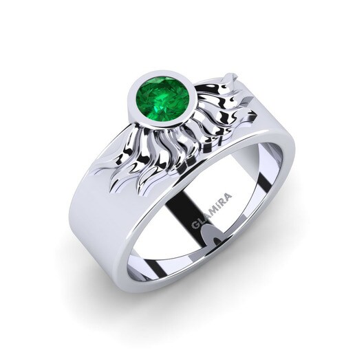 Ring Pretty Morning Women 585 White Gold & Emerald (Lab Created)