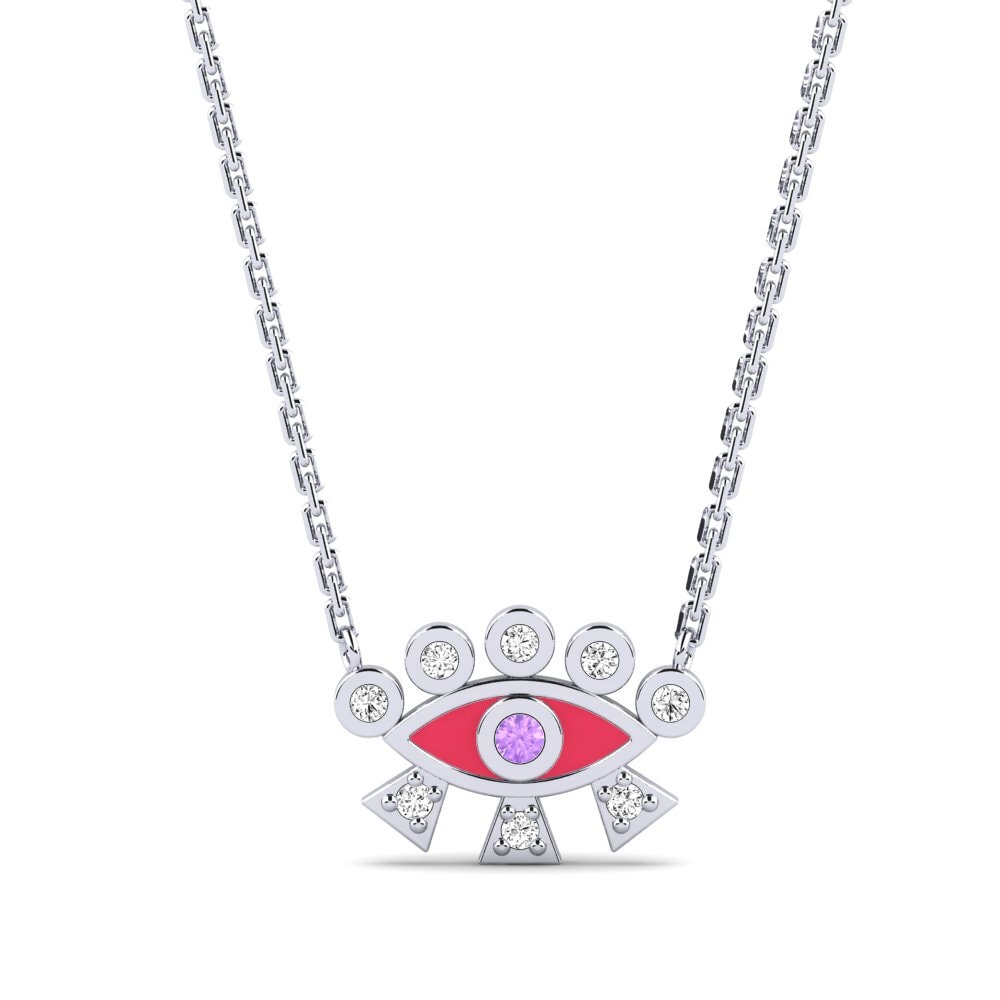 14k Oro Blanco Amatista Collar de Mujer Priamos
