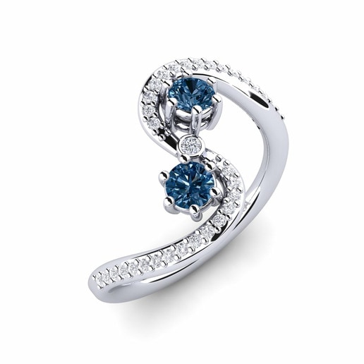 Anillo Priyota Oro Blanco 585 & Diamante Azul & Cristal de Swarovski & Diamante