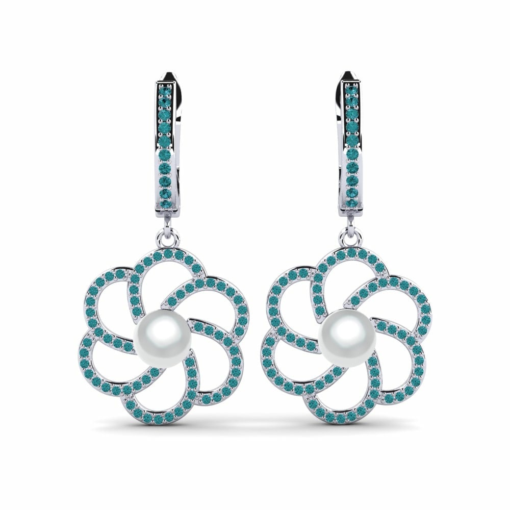 Cultured Pearls Blue Diamond Earrings