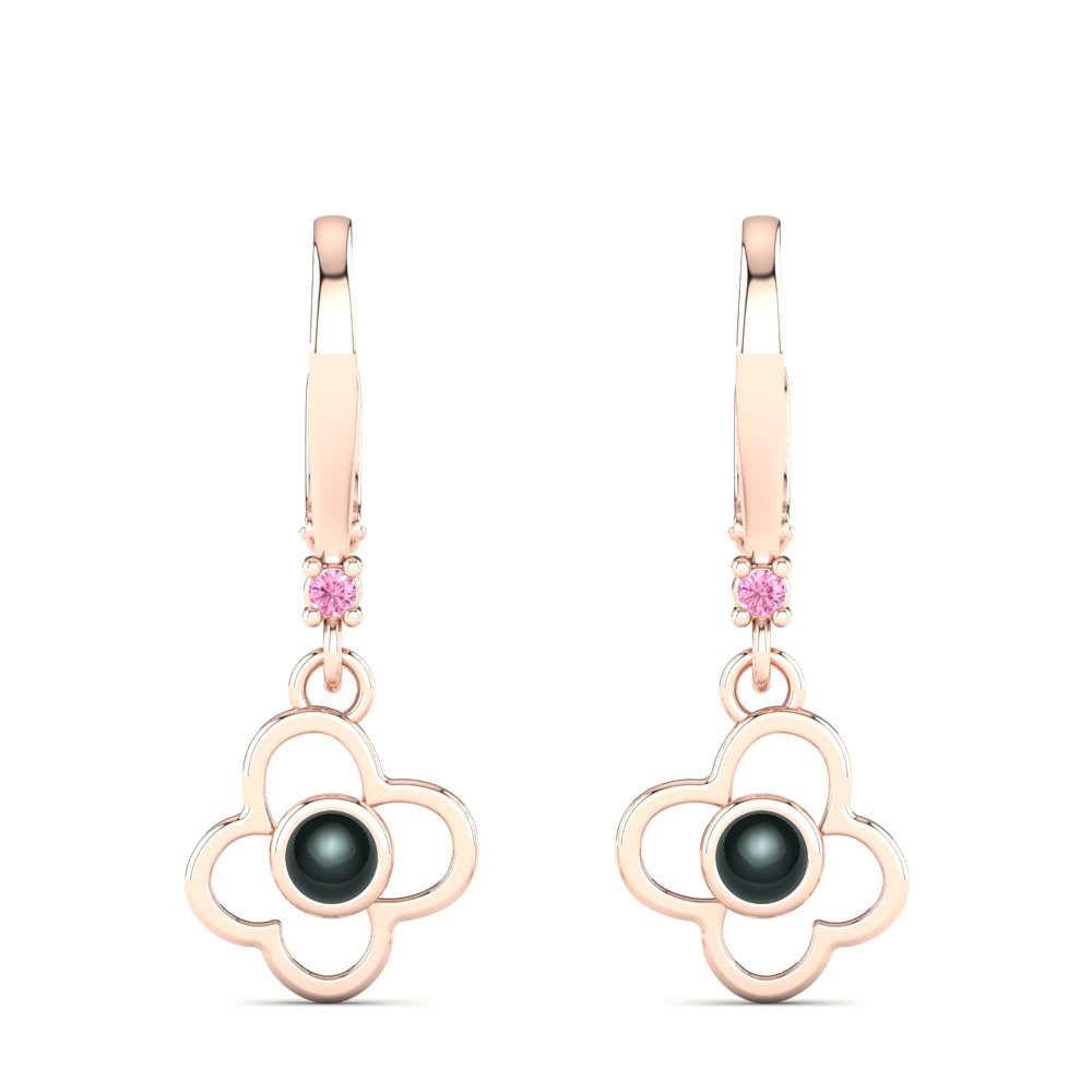 Round 0.07 Carat Cultured Pearls Pink Sapphire 14k Rose Gold Women's Earring Lacorya Ø4 mm